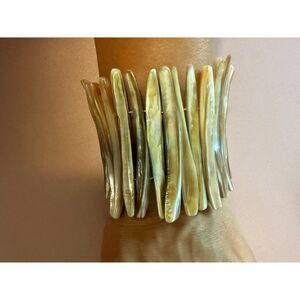 Elongated Mother Of Pearl Stretchy Wide Cuff